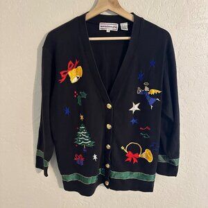 Y Westbound Black Vintage Embroidered Cotton Grandma Angel Christmas Sweater